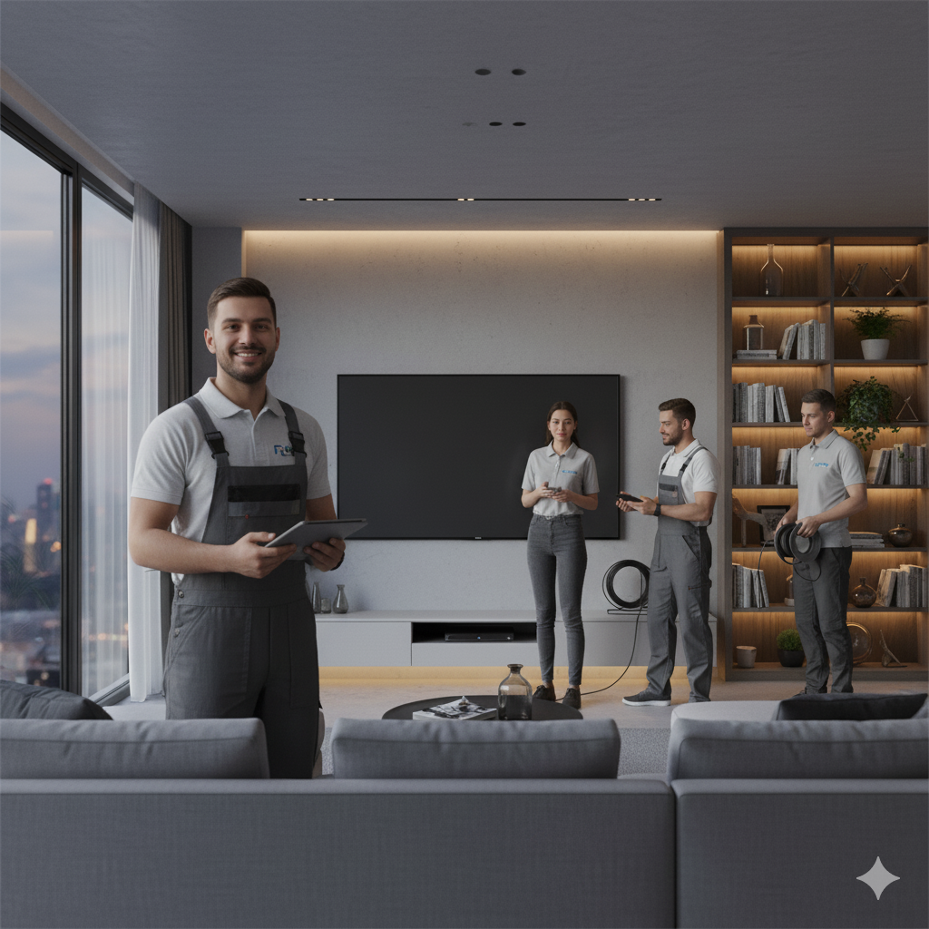 Technician installing TV